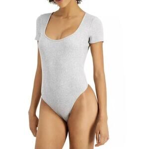 Jenni Intimates Women’s Large Gray Ribbed Bodysuit Scoop Neck Snap Button NWT